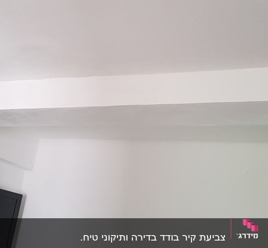 קיר ותקרה צבועים בלבן עם קורות חשופות